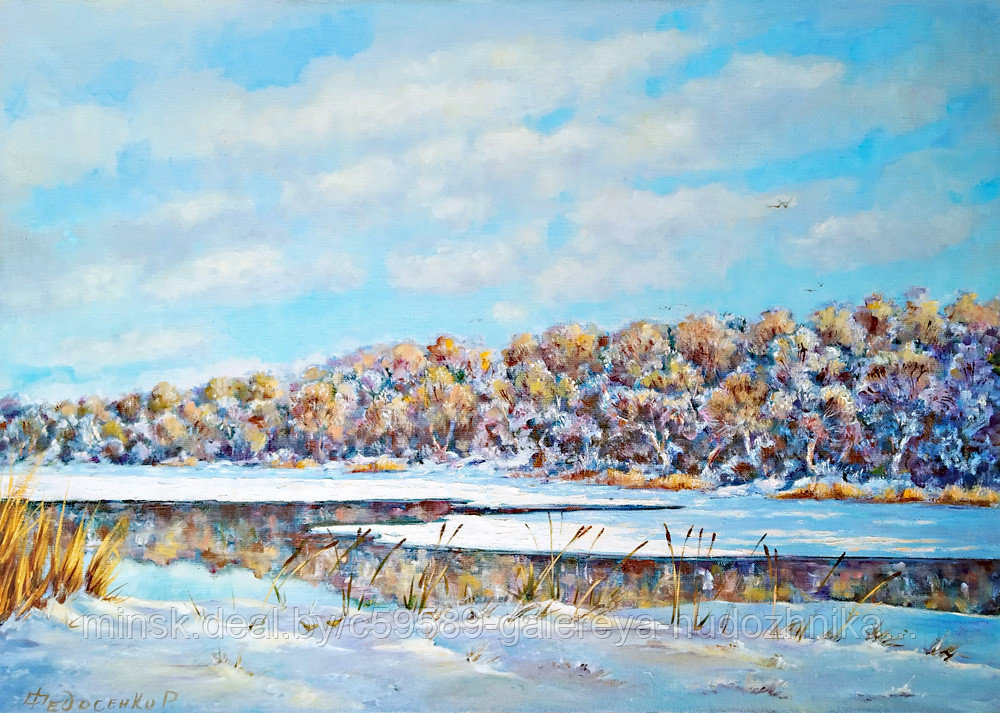 Зимний белорусский пейзаж Картина маслом на холсте - фото 1 - id-p199867118