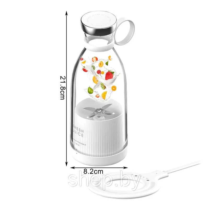 Портативный блендер Fresh Juice Portable mini fruit blender 350ml с беспроводной зарядкой цвет :белый,розовый - фото 4 - id-p207508570