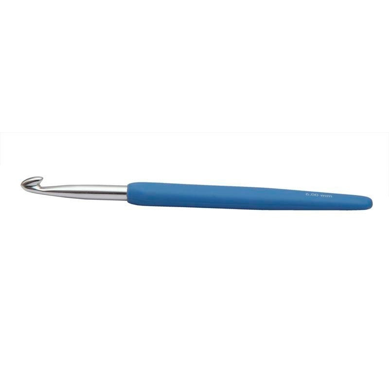 Knit Pro Крючок для вязания с эргономичной ручкой Waves 6 мм, алюминий, серебристый/голубой - фото 1 - id-p207509896