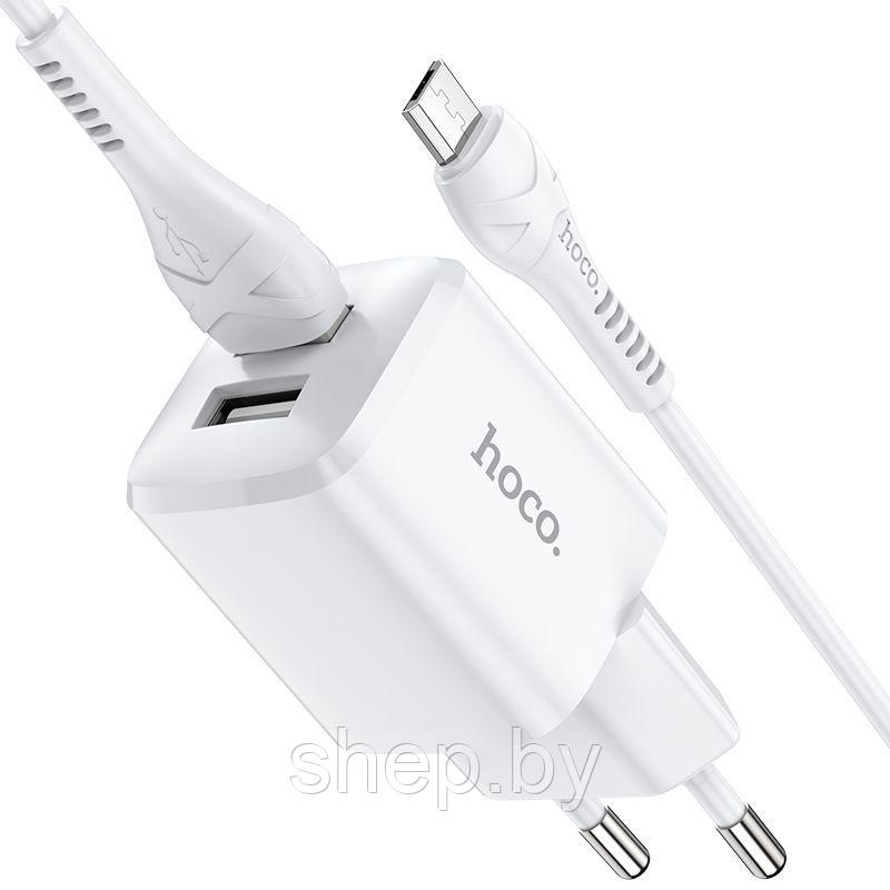 Сетевое зарядное устройство Hoco N8 (2USB: 5V 2.4A + кабель Micro), цвет: белый