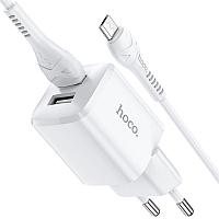 Сетевое зарядное устройство Hoco N8 (2USB: 5V 2.4A + кабель Micro), цвет: белый