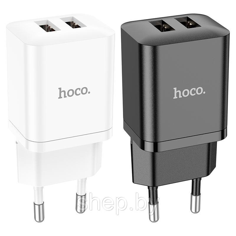 Сетевое зарядное устройство Hoco N25 (2USB: 5V 2.1A) цвет: белый, черный - фото 1 - id-p207510255