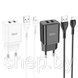 Сетевое зарядное устройство Hoco N25 (2USB: 5V 2.1A +кабель Lightning) цвет: белый, черный