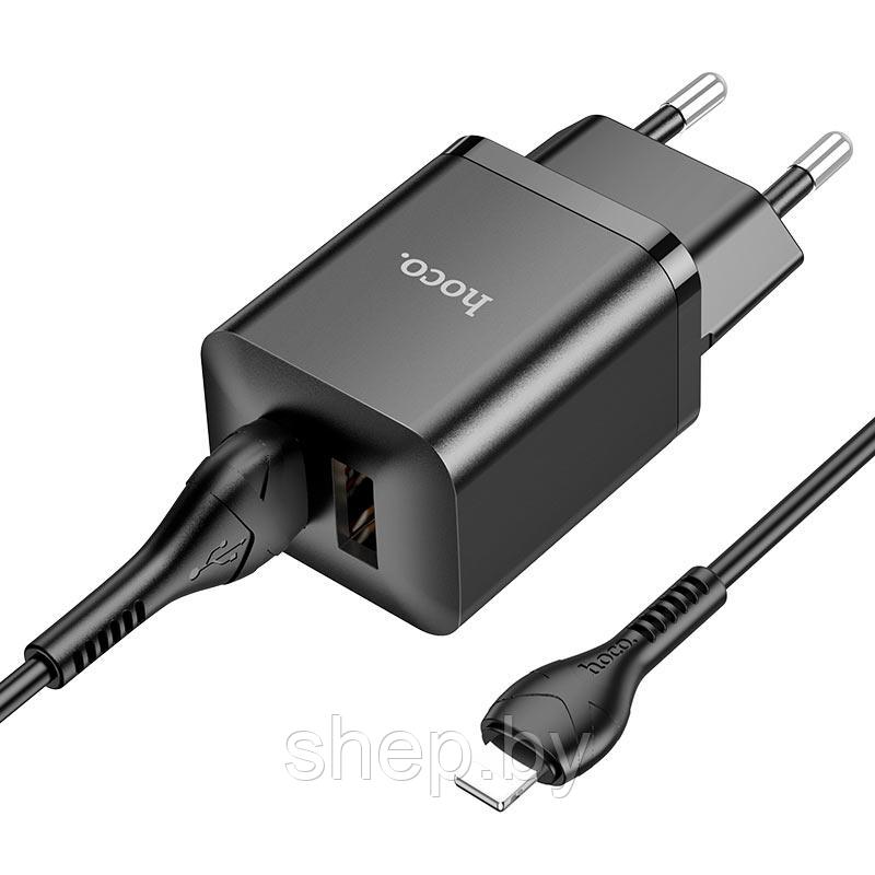 Сетевое зарядное устройство Hoco N25 (2USB: 5V 2.1A +кабель Lightning) цвет: белый, черный - фото 2 - id-p207511488