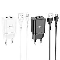 Сетевое зарядное устройство Hoco N25 (2USB: 5V 2.1A +кабель Micro-USB) цвет: белый, черный