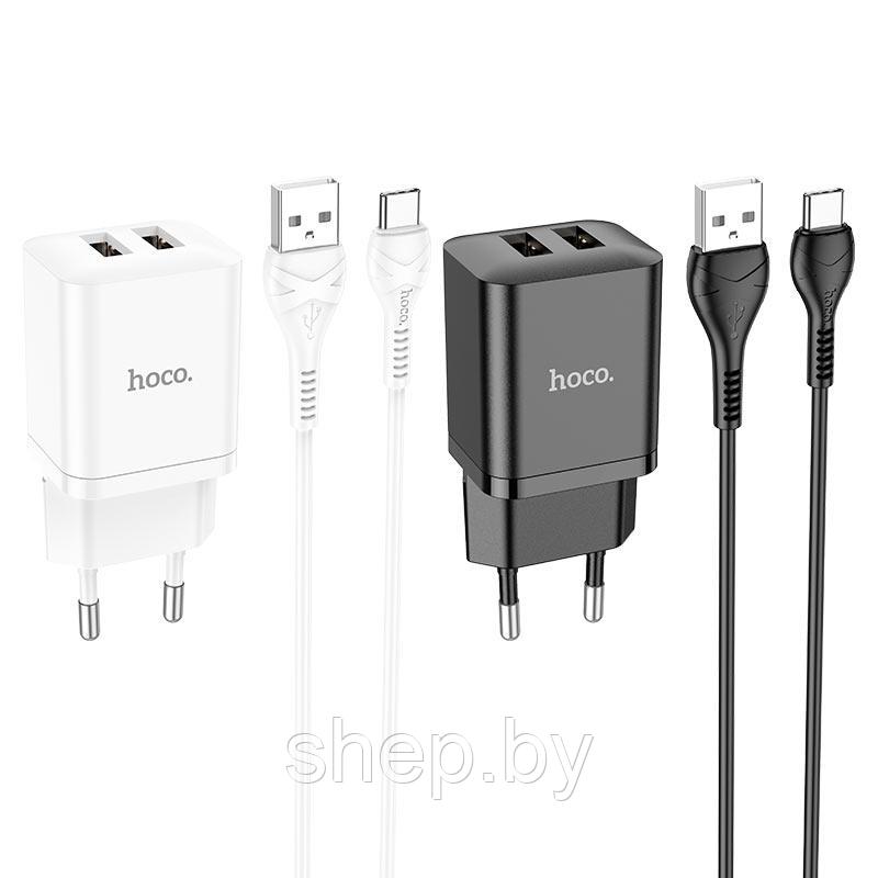 Сетевое зарядное устройство Hoco N25 (2USB: 5V 2.1A +кабель Type-C) цвет: белый, черный