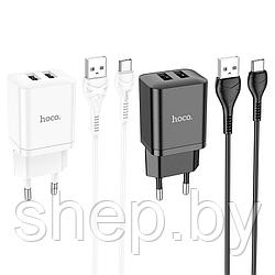 Сетевое зарядное устройство Hoco N25 (2USB: 5V 2.1A +кабель Type-C) цвет: белый, черный