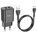 Сетевое зарядное устройство Hoco N25 (2USB: 5V 2.1A +кабель Type-C) цвет: белый, черный, фото 4