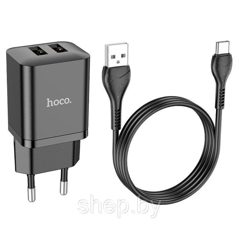 Сетевое зарядное устройство Hoco N25 (2USB: 5V 2.1A +кабель Type-C) цвет: белый, черный - фото 4 - id-p207511499