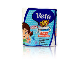 Бумага туалетная двухслойная на втулке 1*4 рулона 60м Veta Pop Art Kids