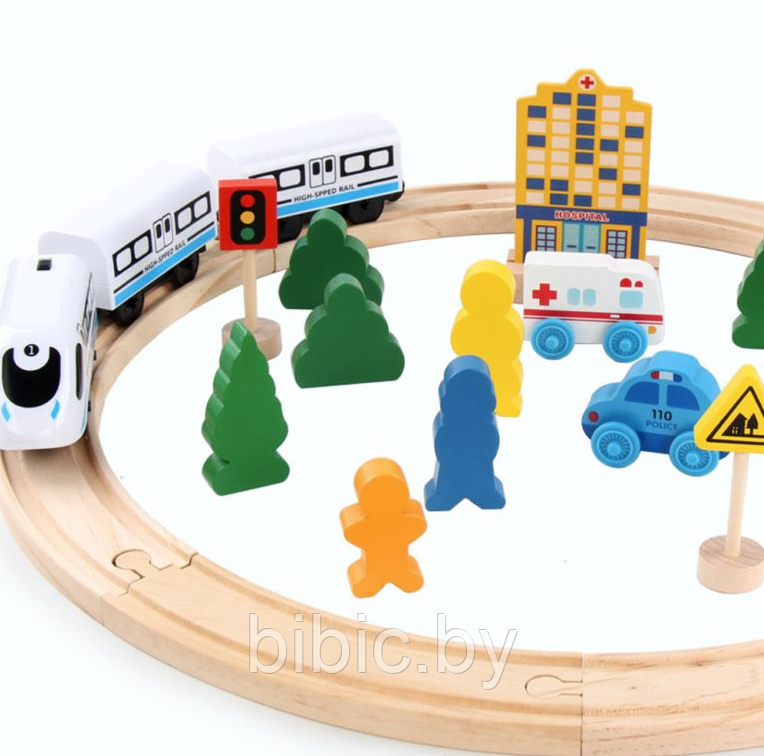 Деревянный детский игровой набор железная дорога со станциями TT-1708, детские деревянные игрушки для игры - фото 4 - id-p207557743