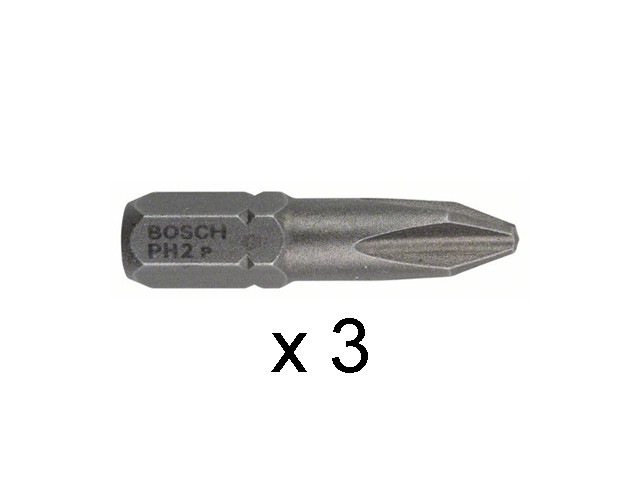 Насадка (бита) крестообразная PH2 25 мм BOSCH в розничн. упак. (3 шт.) ( посадочн. шестигранник 1/4 ") - фото 1 - id-p207559045