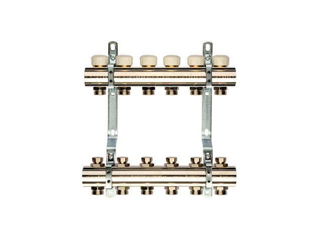 Коллекторная группа без расходомеров в сборе, 1"х6 вых. Евроконус 3/4" General Fittings - фото 1 - id-p207562718