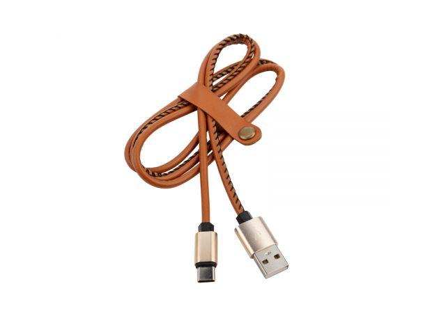 Кабель USB-Type-C 2 A, 1 м, коричневая кожаная оплетка REXANT - фото 1 - id-p207579856