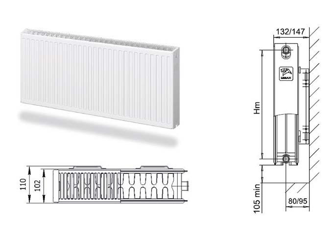 Стальной панельный радиатор LEMAX Compact 22 тип (боковое) (высота 300мм) - фото 2 - id-p207589066