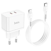 Сетевое зарядное устройство Hoco N29 (2 USB Type-C PD35W + кабель Type-C - Lightning) цвет: белый