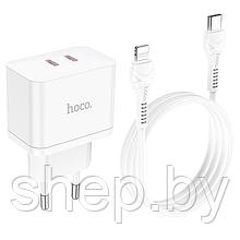 Сетевое зарядное устройство Hoco N29 (2 USB Type-C PD35W + кабель Type-C - Lightning) цвет: белый