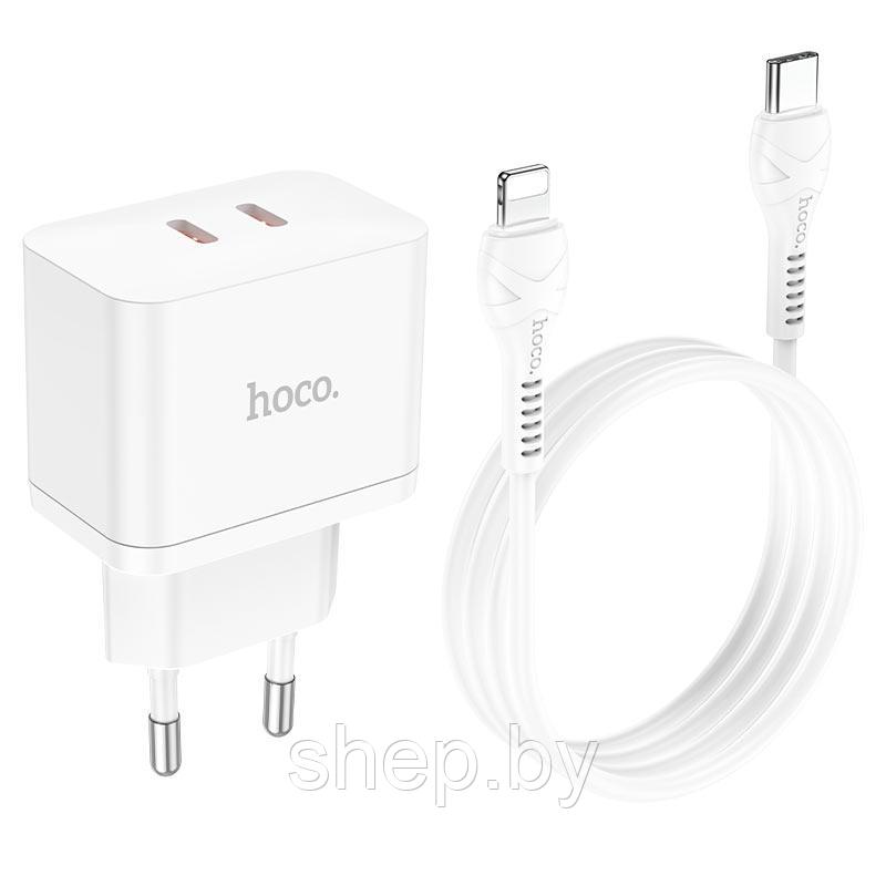 Сетевое зарядное устройство Hoco N29 (2 USB Type-C PD35W + кабель Type-C - Lightning) цвет: белый - фото 1 - id-p207589418