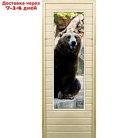 Дверь для бани со стеклом (43*129), "Медведь-5", 180×70см, коробка из осины