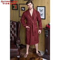 Халат мужской, шалька, размер 58, бордовый, махра