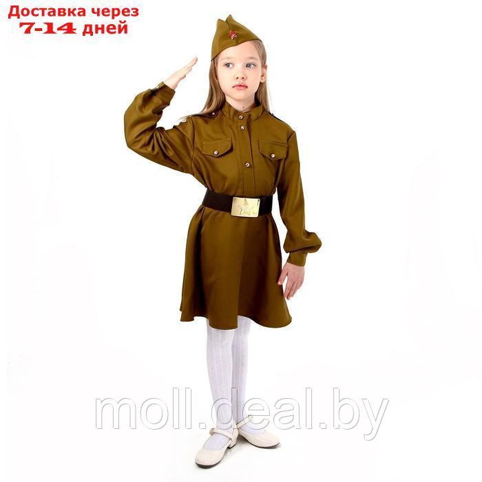 Карнавальный костюм военного: платье,дл. рук,пилотка,,ремень,габардин,п/э,р-р30р.110-116 - фото 1 - id-p207531876