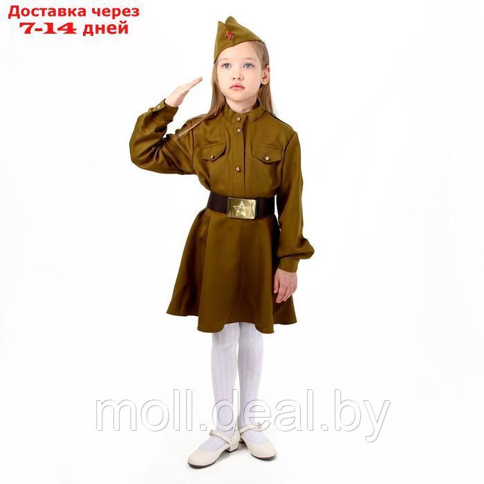 Карнавальный костюм военного: платье,дл. рук,пилотка,,ремень,габардин,п/э,р-р30р.110-116 - фото 2 - id-p207531876
