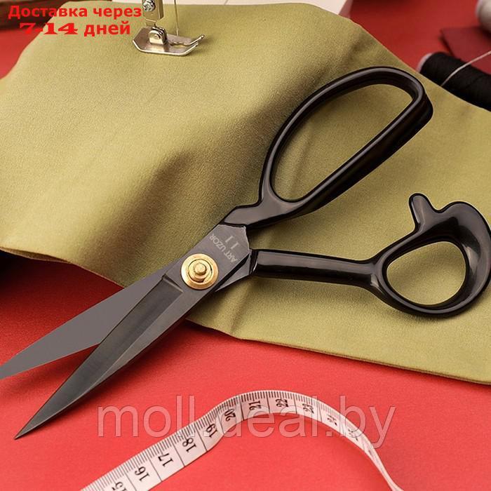 Ножницы закройные, скошенное лезвие, прорезиненная ручка, 11", 28 см, цвет чёрный - фото 4 - id-p207105963