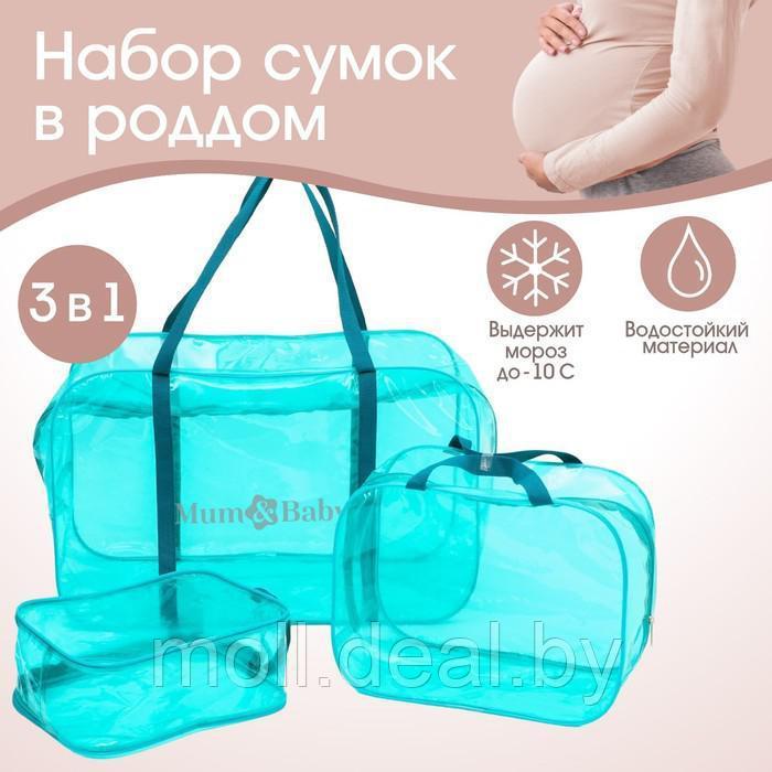 Набор сумок в роддом, 3 шт., цветной ПВХ, цвет бирюзовый - фото 1 - id-p207108593