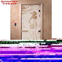 Дверь "Девушка в цветах", размер коробки 200 × 80 см, правая, цвет сатин