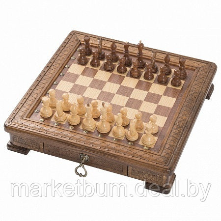 Шахматы резные "Квадро" в ларце 50 - фото 1 - id-p207592124