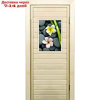 Дверь для бани со стеклом (40*60), "Орхидеи", 180×70см, коробка из осины