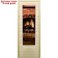 Дверь для бани со стеклом (43*129), "Камин-4", 190×70см, коробка из осины