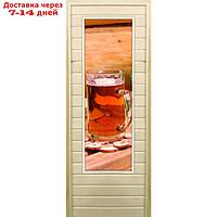 Дверь для бани со стеклом (43*129), "Кружка", 180×70см, коробка из осины