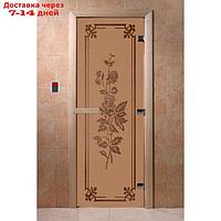 Дверь "Розы", размер коробки 190 × 70 см, левая, цвет матовая бронза