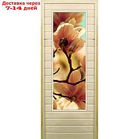 Дверь для бани со стеклом (43*129), "Цветение", 180×70см, коробка из осины