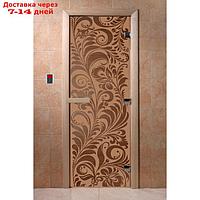 Дверь для сауны "Хохлома", коробка 190 × 70 см, левая, цвет матовая бронза