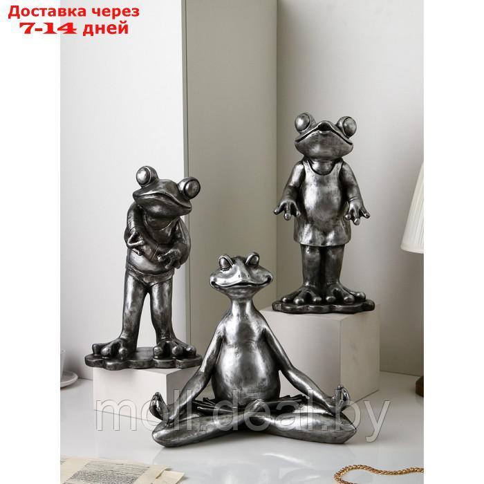 Набор фигур "Лягушки", полистоун, 38 см, серебро, Иран