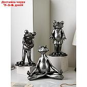 Набор фигур "Лягушки", полистоун, 38 см, серебро, Иран
