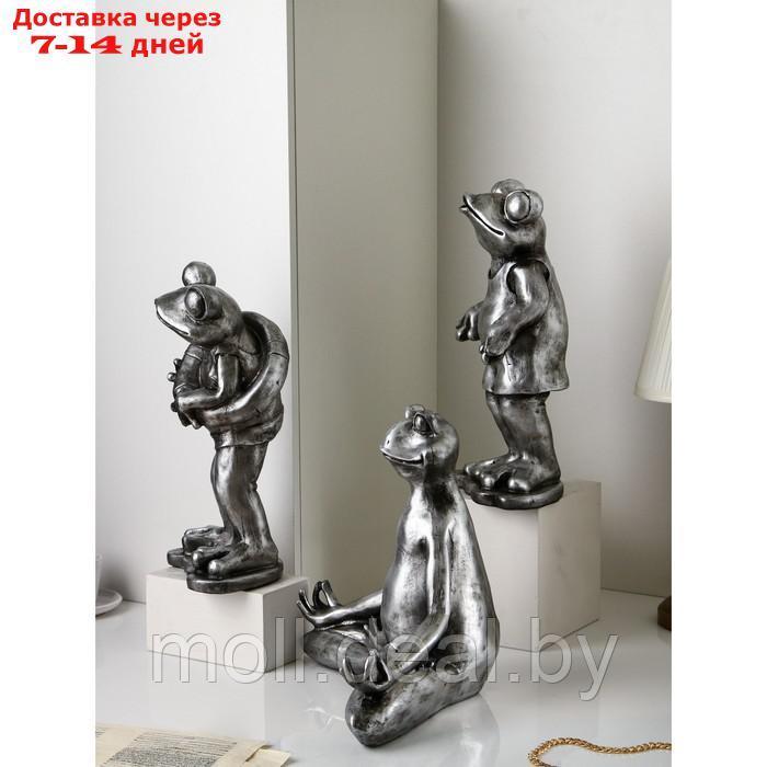 Набор фигур "Лягушки", полистоун, 38 см, серебро, Иран - фото 3 - id-p207538519
