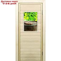 Дверь для бани со стеклом (40*60), "Бочонок", 180×70см, коробка из осины