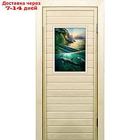 Дверь для бани со стеклом (40*60), "Дельфины", 170×70см, коробка из осины