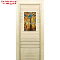 Дверь для бани со стеклом (40*60), "Осенний лес", 180×70см, коробка из осины
