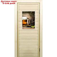Дверь для бани со стеклом (40*60), "Хмель и солод", 170×70см, коробка из осины