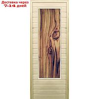 Дверь для бани со стеклом (43*129), "Темное дерево", 170×70см, коробка из осины