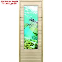 Дверь для бани со стеклом (43*129), "Черепаха-1", 190×70см, коробка из осины