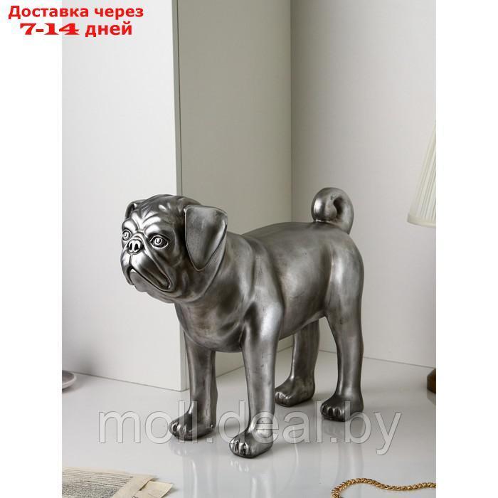 Фигура "Мопс", полистоун, 48 см, серебро, Иран - фото 1 - id-p207538673