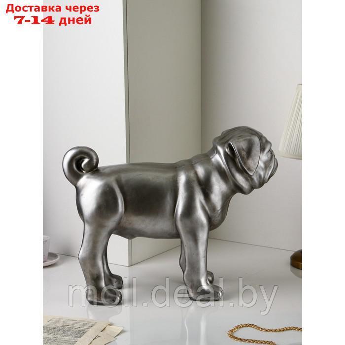 Фигура "Мопс", полистоун, 48 см, серебро, Иран - фото 3 - id-p207538673