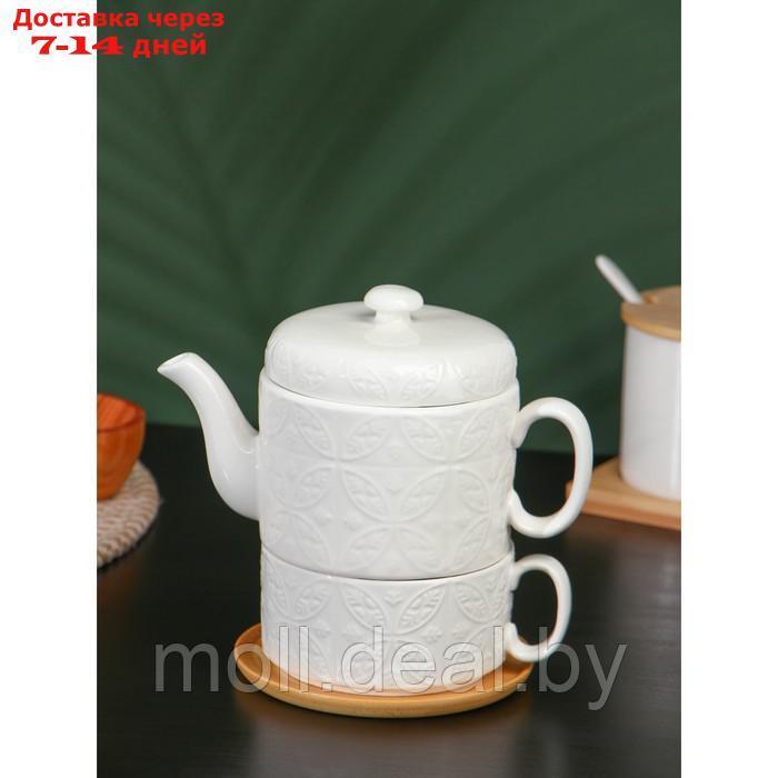 Набор фарфоровый чайный BellaTenero "Орнамент", 2 предмета: чайник 400 мл, кружка 280 мл, цвет белый - фото 1 - id-p207108032