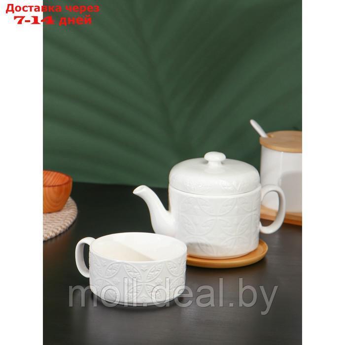 Набор фарфоровый чайный BellaTenero "Орнамент", 2 предмета: чайник 400 мл, кружка 280 мл, цвет белый - фото 2 - id-p207108032
