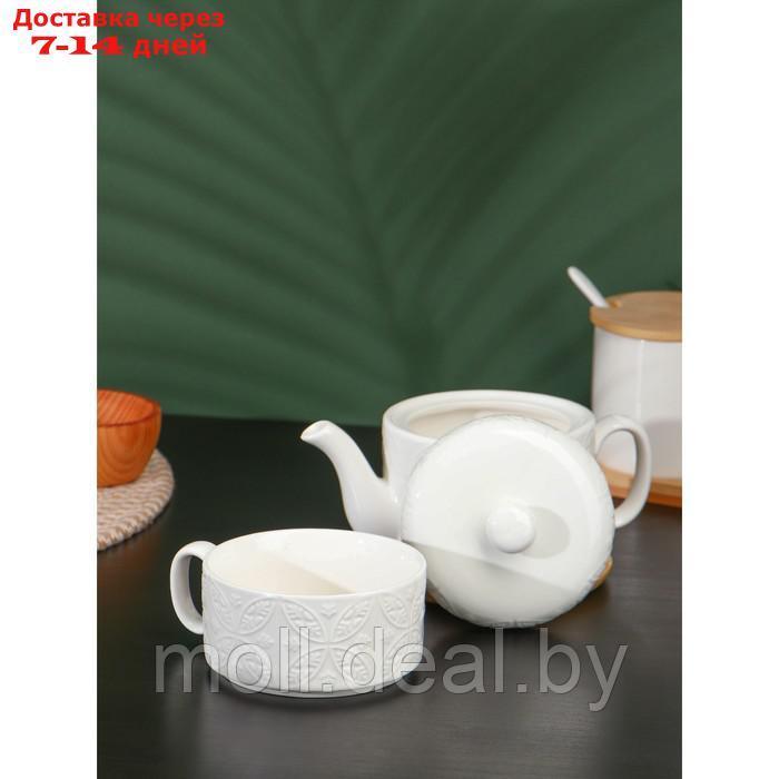 Набор фарфоровый чайный BellaTenero "Орнамент", 2 предмета: чайник 400 мл, кружка 280 мл, цвет белый - фото 3 - id-p207108032